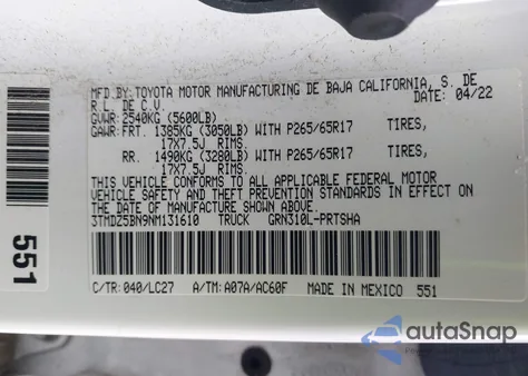 2022 Toyota Tacoma z USA, uszkodzony, nr VIN 3TMDZ5BN9NM131610